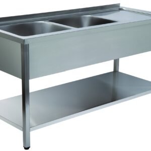BANCADA DE LAVAGEM 2 CUBAS 1400X600X850 INOX